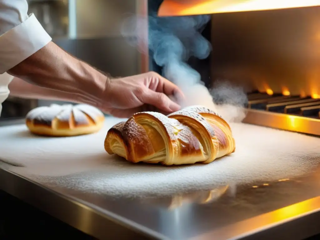 Un chef experto elaborando un delicado croissant en un bistró de Rennes