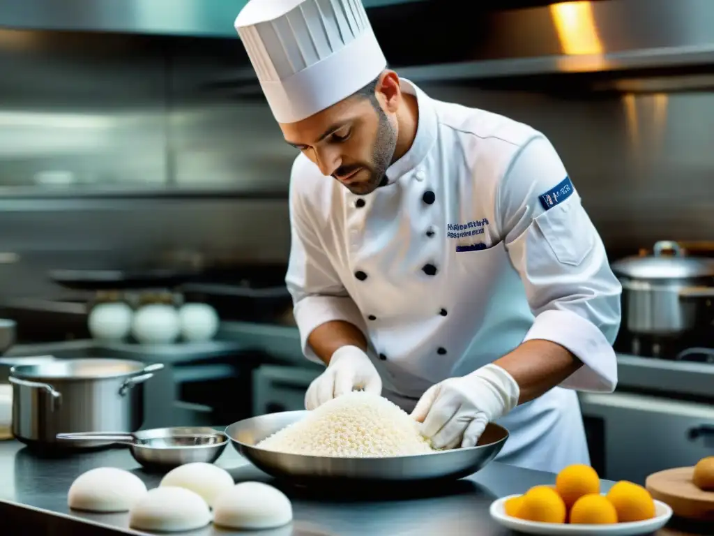 Chef francés experto creando escultura de azúcar