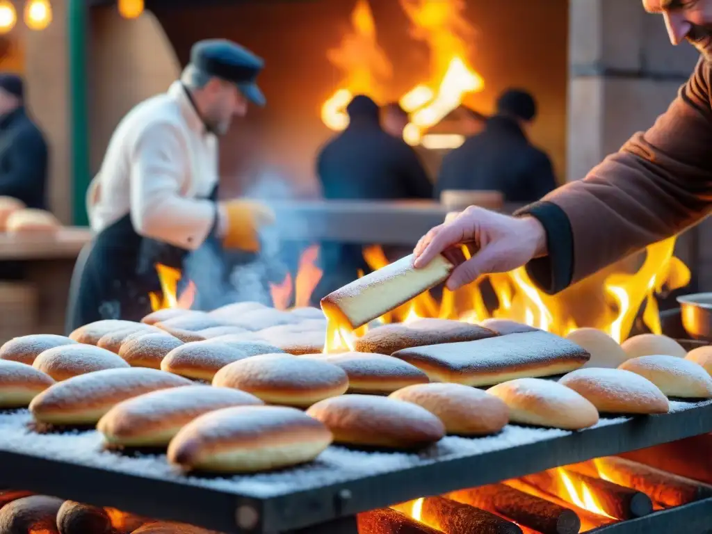 Un chef experto preparando flammekueche en el Mercado de Navidad de Estrasburgo