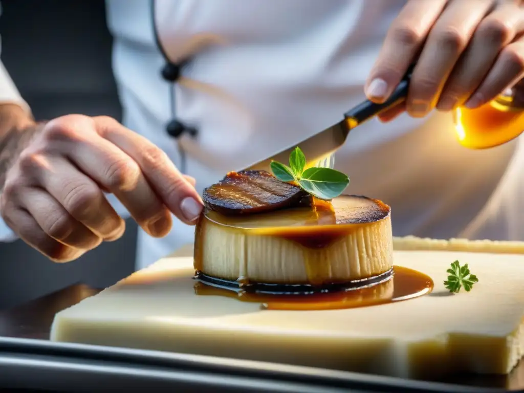El chef experto prepara foie gras con técnicas avanzadas, destacando su exquisitez y destreza culinaria