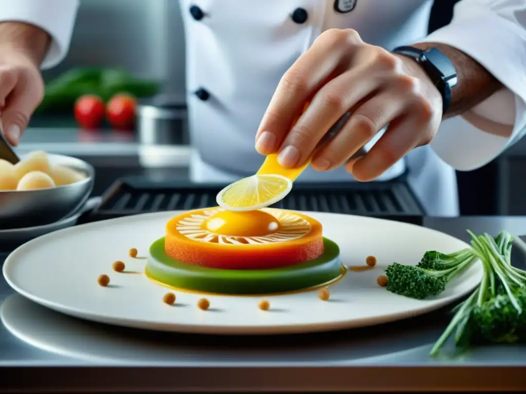 Un chef experto utilizando una impresora 3D para crear innovadoras creaciones culinarias francesas