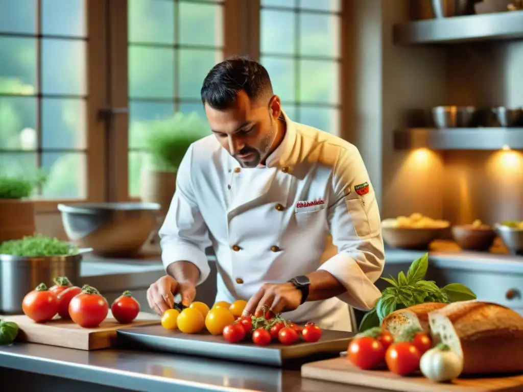 Un chef experto preparando un plato francés tradicional en una cocina encantadora y rústica