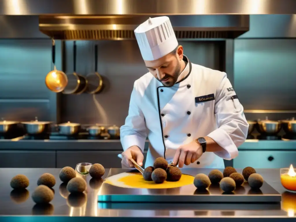 Un chef experto preparando plato innovador en cocina del Suroeste francés