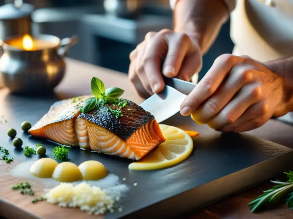 Un chef experto moldea una Quenelle de Brochet en una cocina lionesa