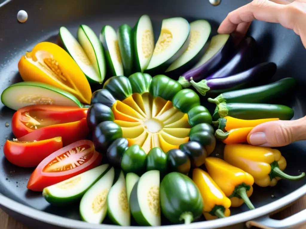 Un chef experto creando una ratatouille con técnicas avanzadas, resaltando la belleza de la cocina vegetal