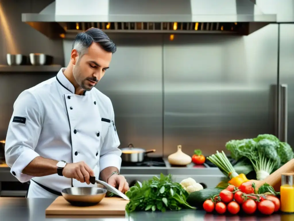 Un chef experto fusiona técnicas culinarias francesas e italianas en una cocina moderna