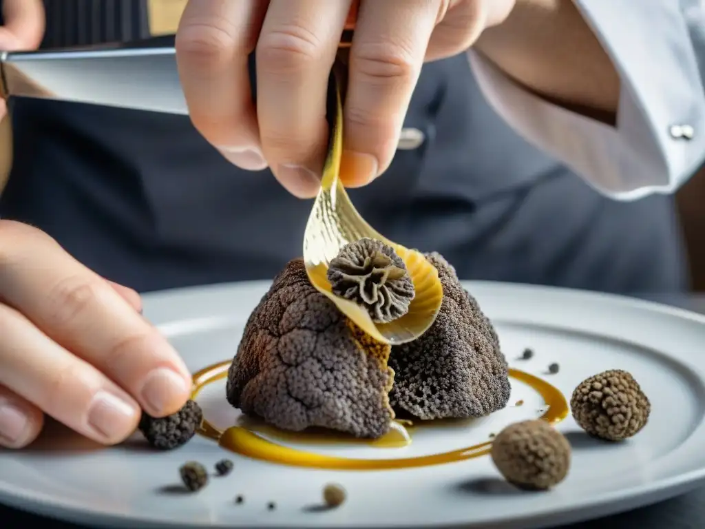 Chef experto preparando trufa negra Provenza recetas en cocina moderna y elegante