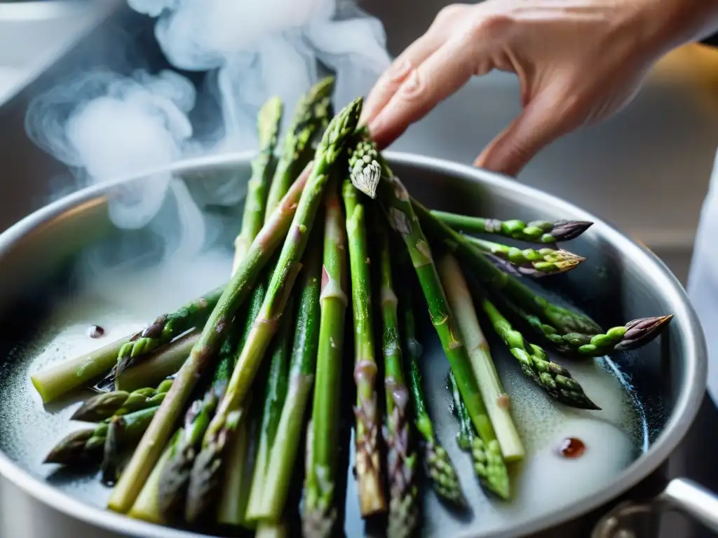 Un chef experto blanqueando vegetales perfectos en delicado proceso culinario