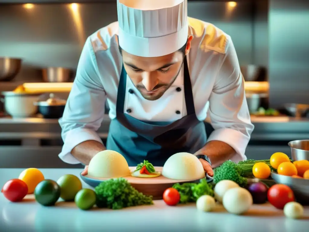 Un chef francés prepara una exquisita creación en una cocina moderna