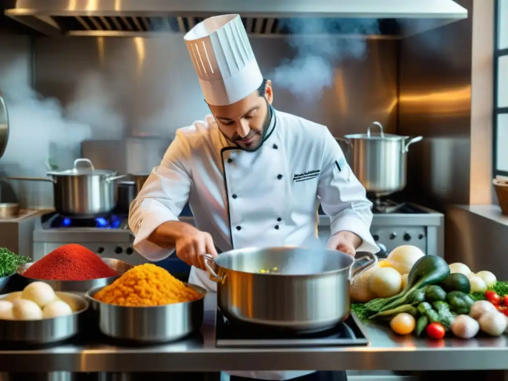 Chef francés preparando una exquisita receta con técnicas de cocina al vapor estilo francés