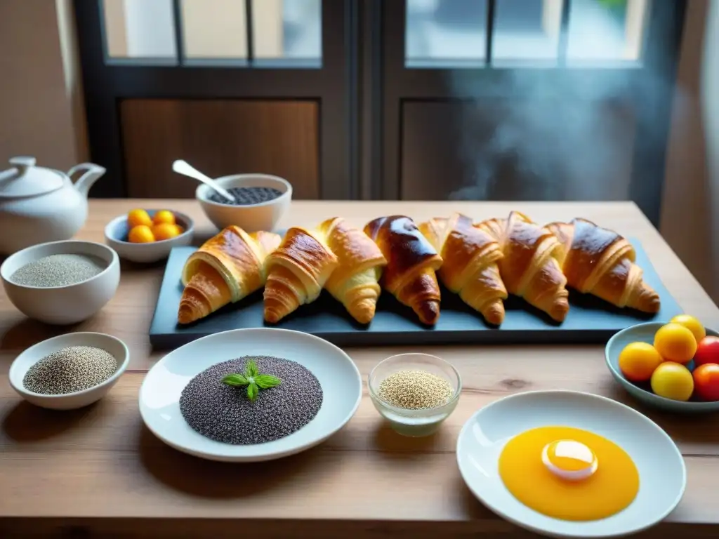 Un chef francés en una cocina parisina tradicional preparando recetas de desayuno francés con chía