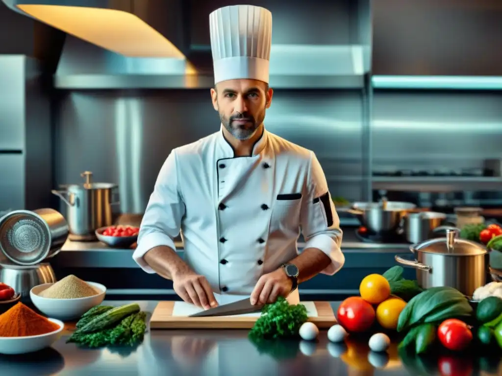 Un chef francés en una cocina vanguardista, con innovaciones culinarias chefs franceses