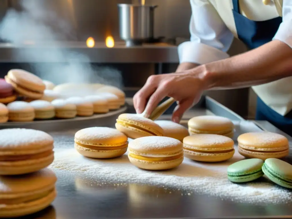 Un chef francés elaborando una delicada pastelería en una bulliciosa panadería parisina para el Concurso de cocina francesa 2023