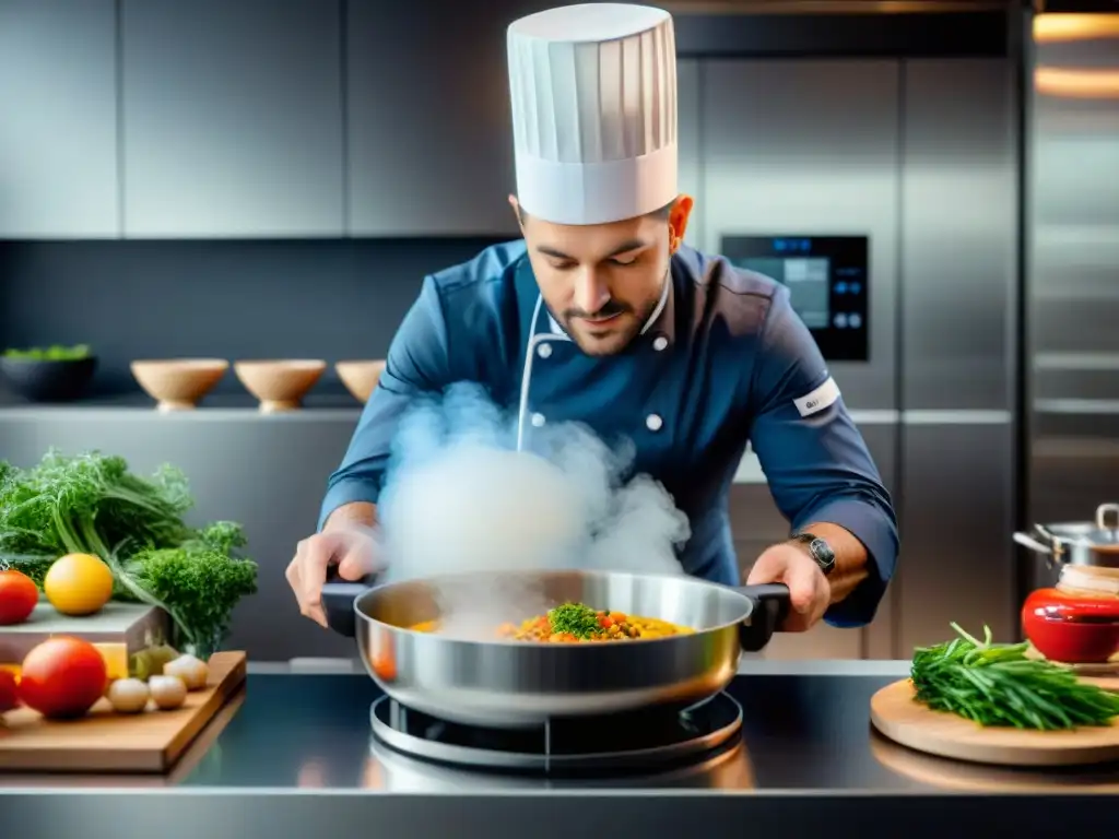 Un chef francés con estrella Michelin en cocina tecnológica, fusionando innovación y tradición culinaria