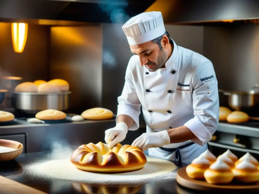 Un chef francés con estrella Michelin crea una delicada pastelería, mostrando la precisión y arte de la cocina francesa