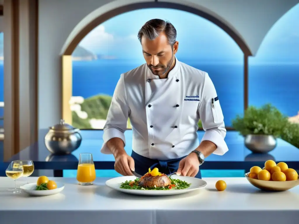 Un chef francés con estrella Michelin crea con precisión una innovadora obra culinaria frente al Mediterráneo