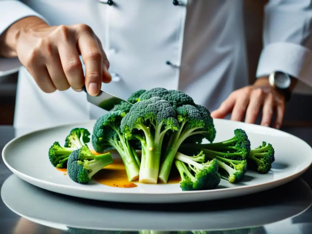 Un chef francés con estrella Michelin crea una obra maestra culinaria con brócoli en la cocina francesa