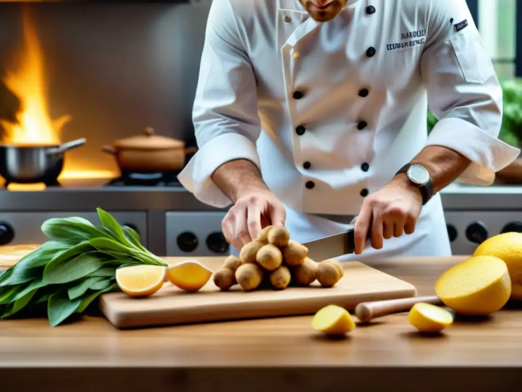 Un chef francés experto en cocina francesa con raíz de jengibre