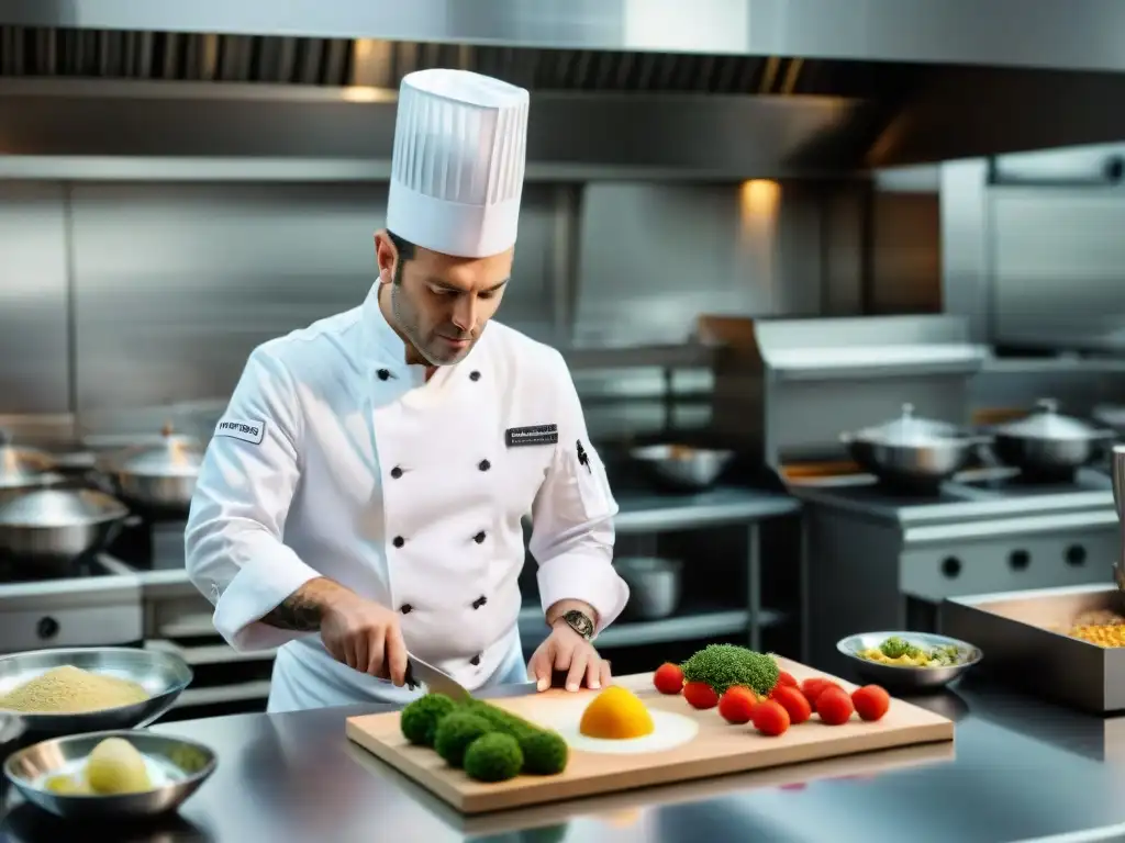 Un chef francés experto en cocina innovadora crea platos tradicionales gastronomía francesa en un restaurante moderno