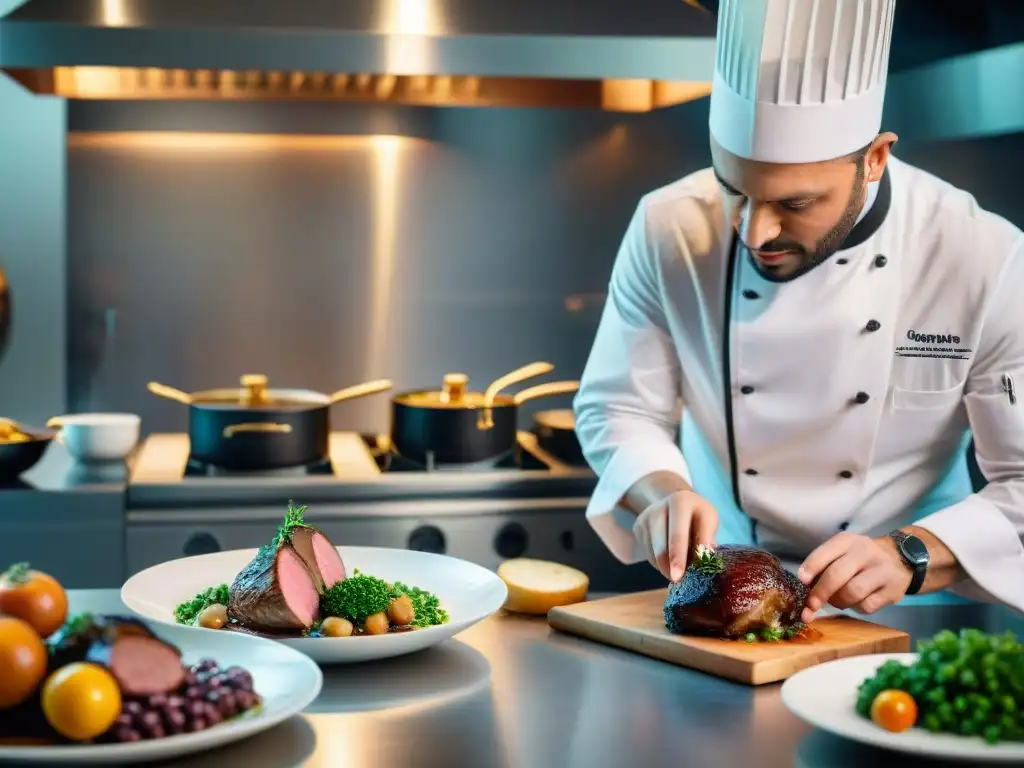 Un chef francés experto prepara Coq au Vin con técnicas modernas de cocina al vacío