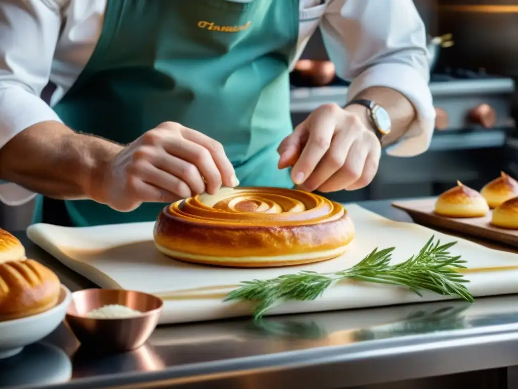 Un chef francés experto elaborando una delicada pastelería francesa en una cocina parisina