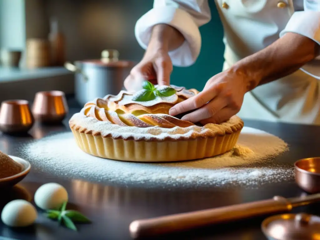 Un chef francés experto elaborando una delicada pastelería, evocando la riqueza gastronómica de Francia