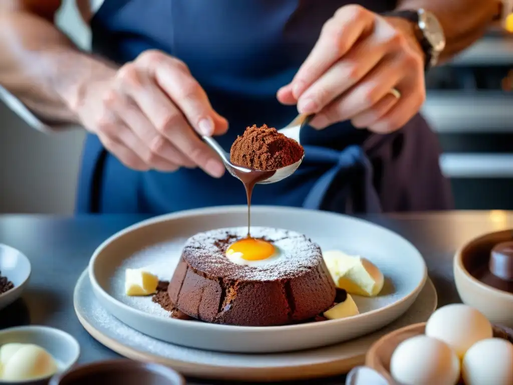 Un chef francés experto evita errores comunes en cocina francesa al batir claras para un soufflé de chocolate en París