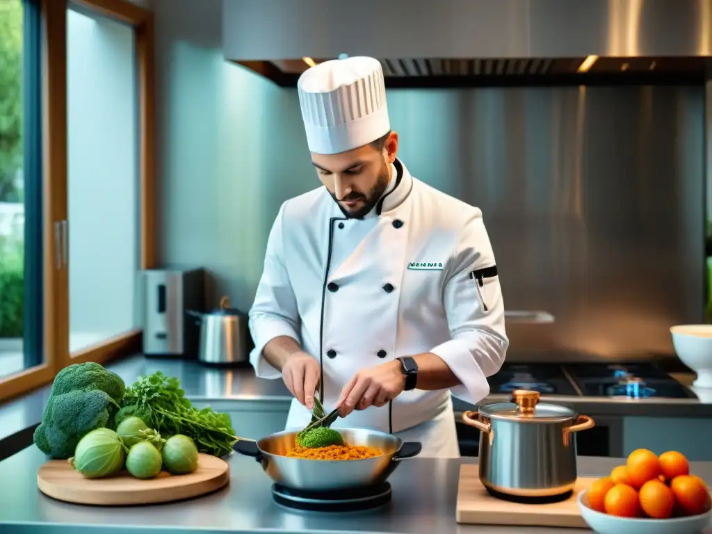 Un chef francés experto preparando recetas francesas para Thermomix en una cocina moderna y elegante en París