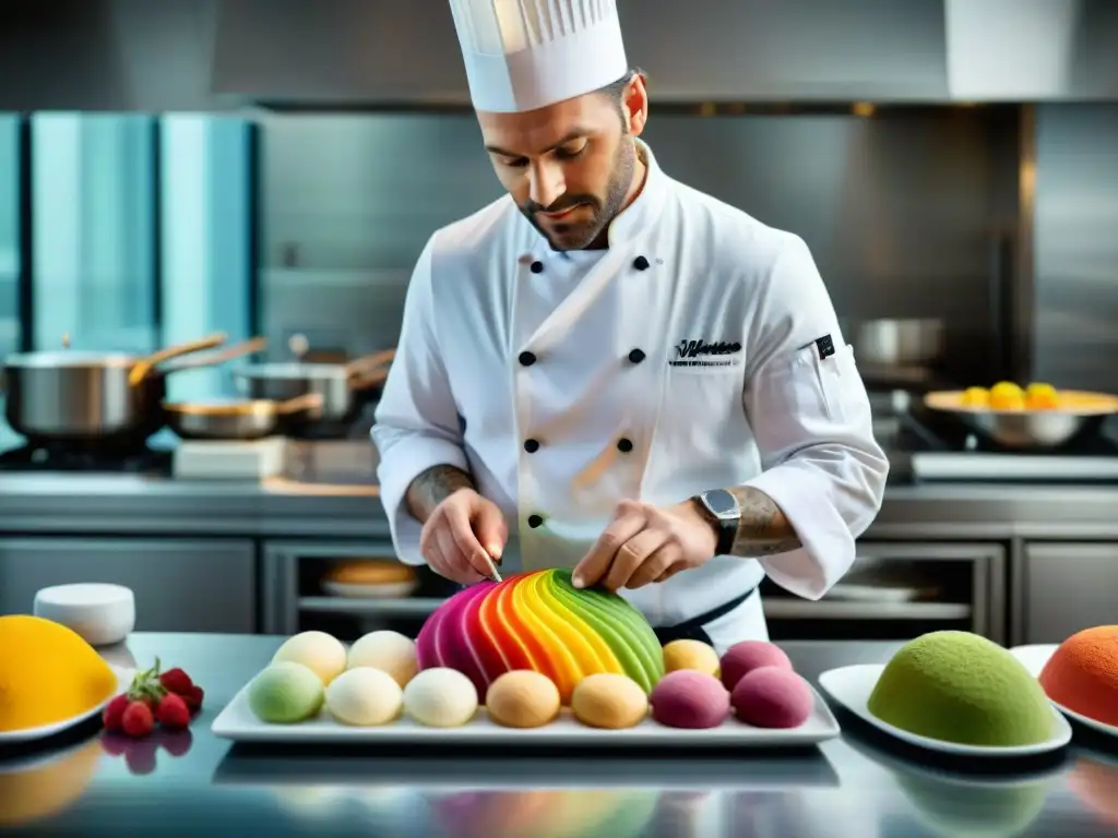 Un chef francés innovando en la gastronomía con arte y precisión en la cocina moderna