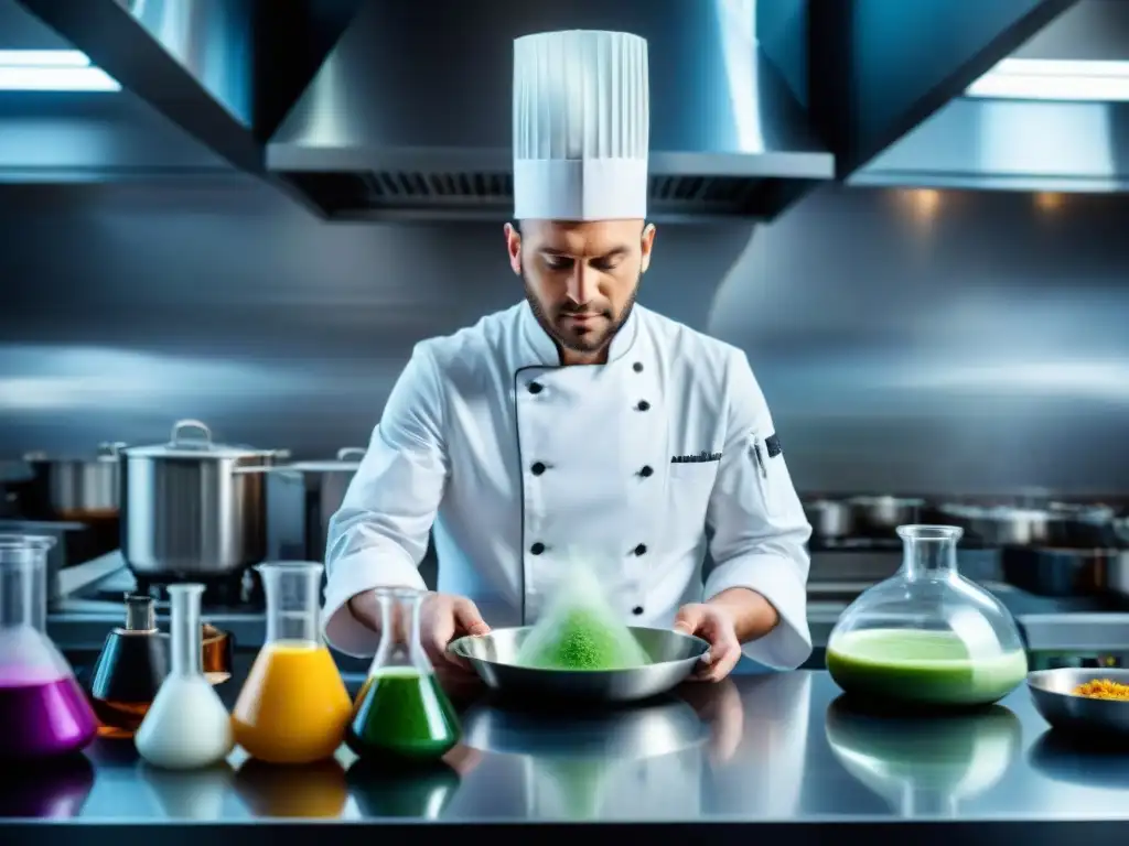 Chef francés innovando en gastronomía francesa con técnicas de gastronomía molecular en cocina moderna