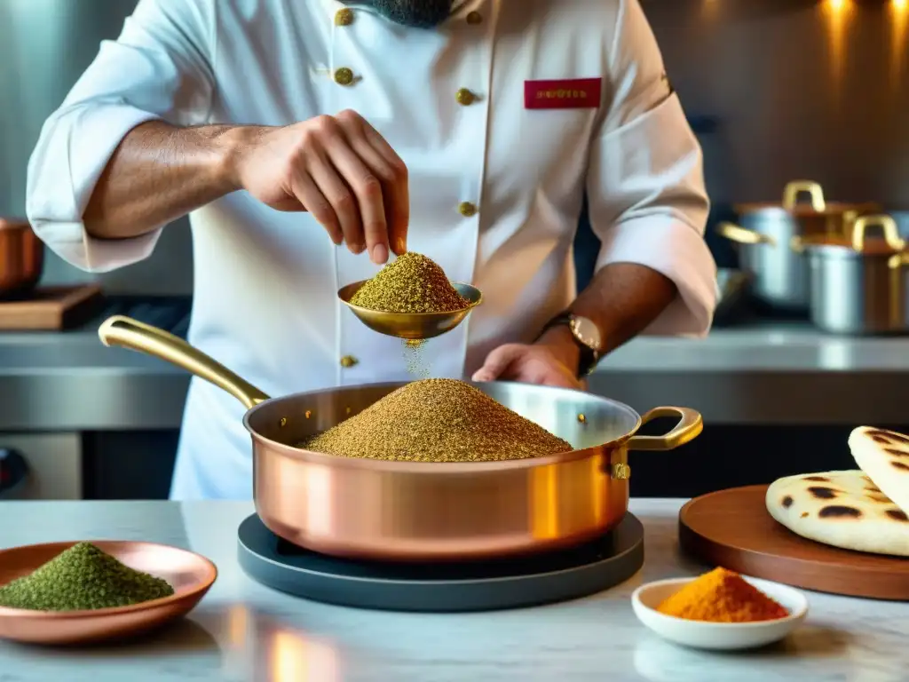 Chef francés fusionando ingredientes árabes en plato clásico