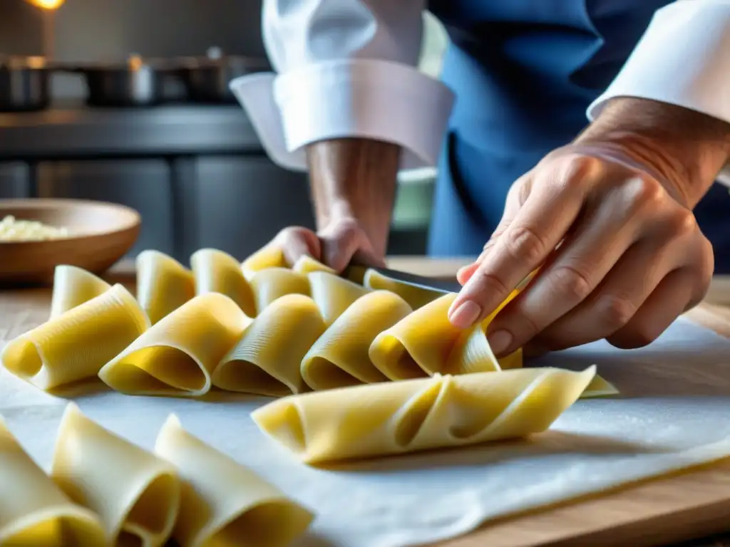 Un chef francés innovador creando farfalle con técnicas italianas