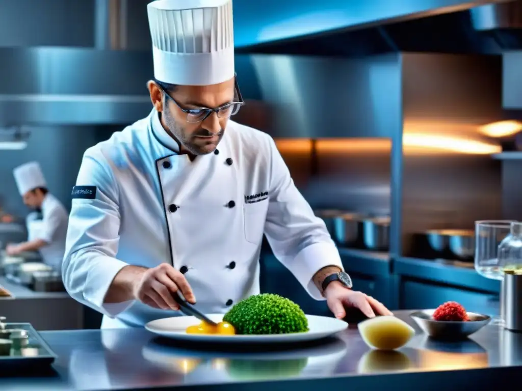 Chef francés en laboratorio culinario: fusión de arte y ciencia Chef francés en laboratorio de cocina, innovaciones culinarias en Francia