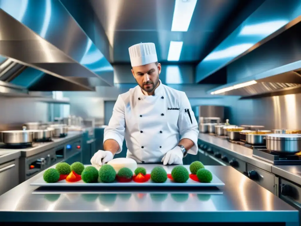 Chef francés en laboratorio culinario innovador, fusionando arte y ciencia