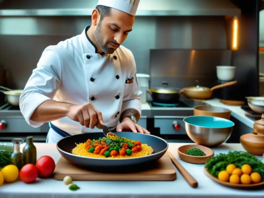 Chef francés creando una obra maestra culinaria con influencia del diseño francés en la gastronomía