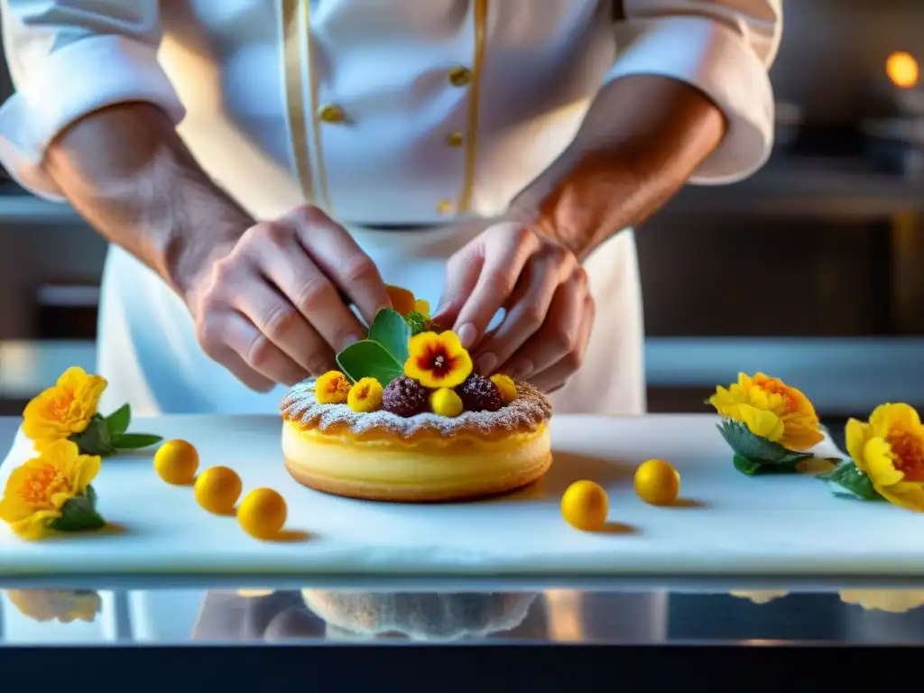 Chef francés creando una pastelería exquisita en una elegante pastelería francesa