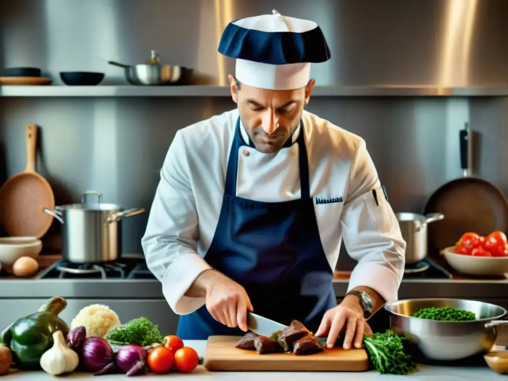 Un chef francés preparando un plato clásico con influencia del cine en gastronomía