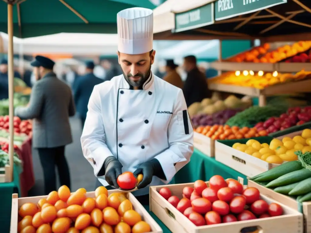 Un chef francés selecciona productos feos en un mercado de París