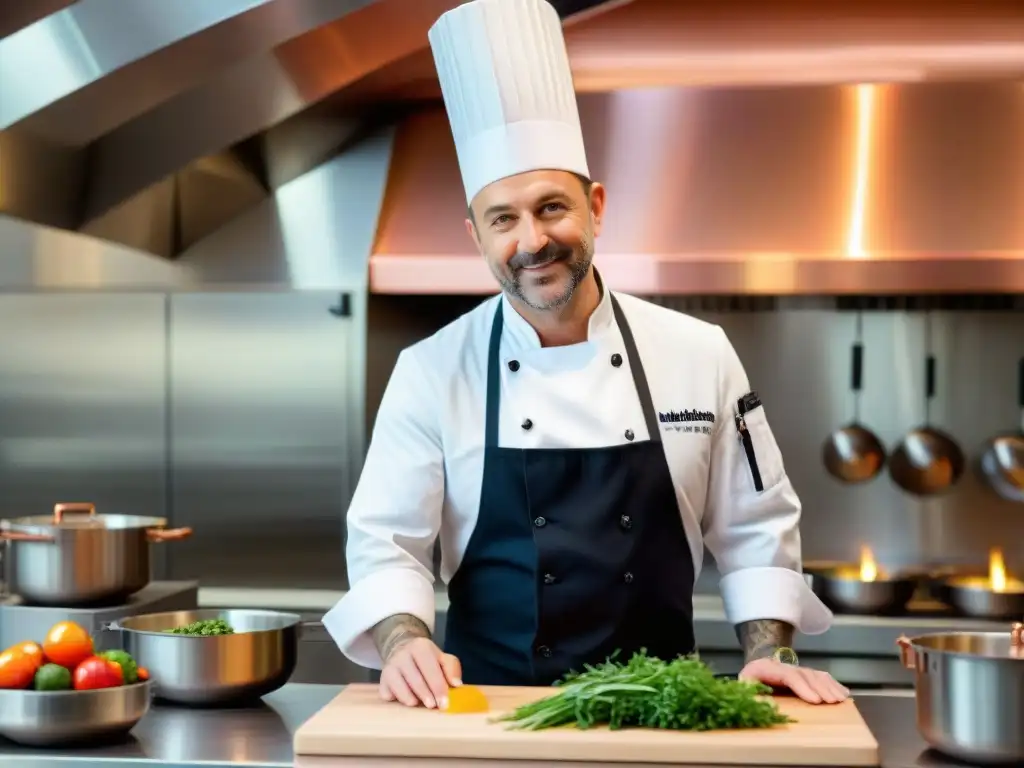 Un chef francés renombrado lidera una cocina bulliciosa, fusionando técnicas tradicionales con métodos vanguardistas