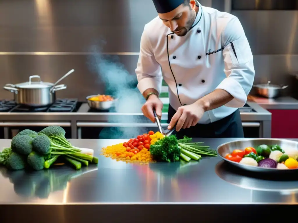 Un chef francés renombrado crea una nutrición gourmet para deportistas francesa en una cocina sofisticada