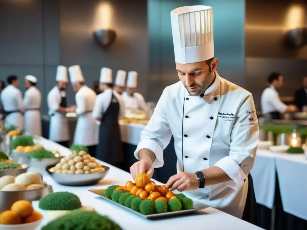 Un chef francés renombrado prepara un plato tradicional en una conferencia culinaria internacional