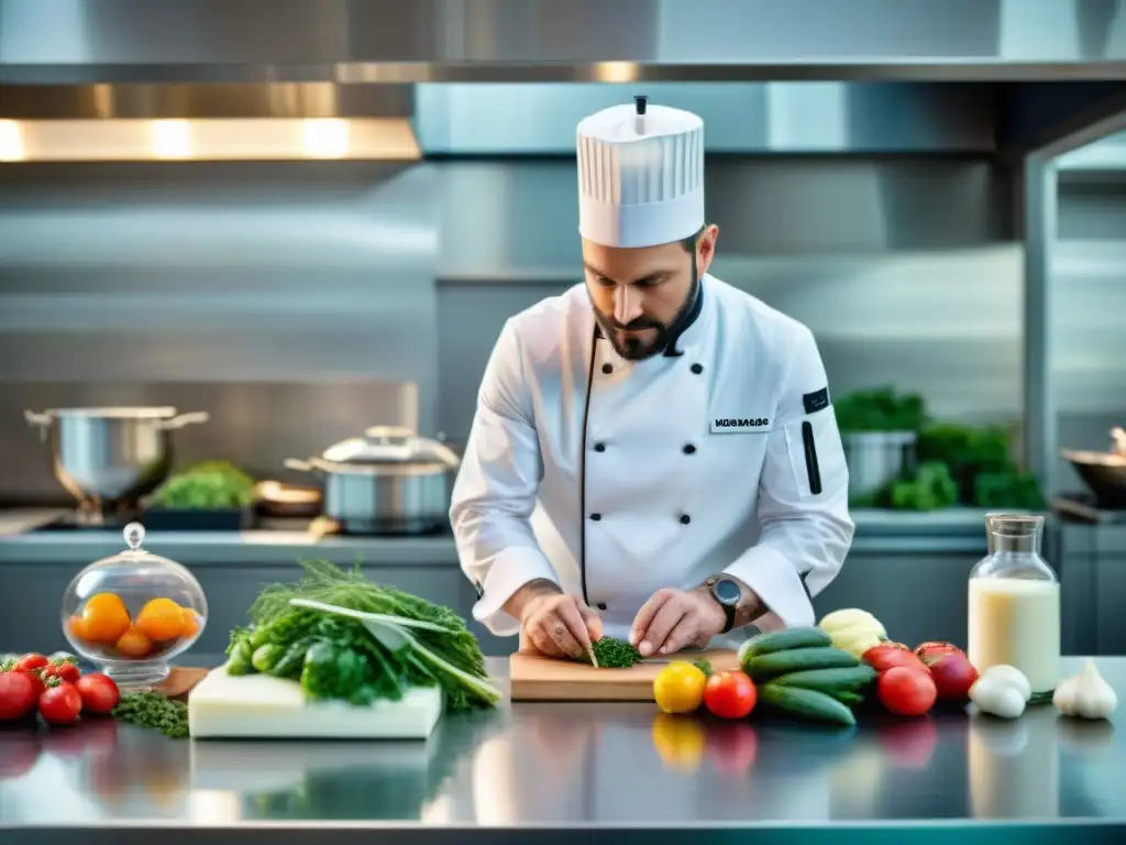 Un chef francés renombrado cocinando al vacío en una cocina moderna