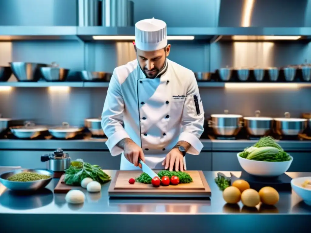 Un chef francés de renombre fusiona técnicas culinarias tradicionales con tecnología moderna en un laboratorio de cocina de vanguardia