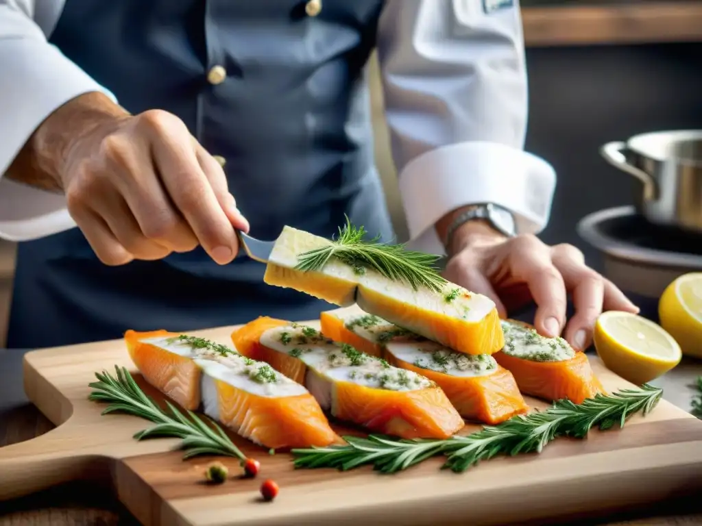 Un chef francés preparando con maestría Rilletes de Pescado