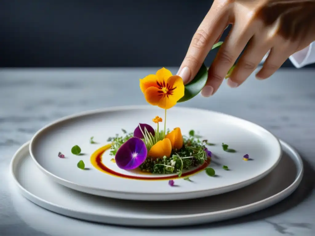 Un chef francés desvelando los secretos de la presentación de platos con flores comestibles y microgreens