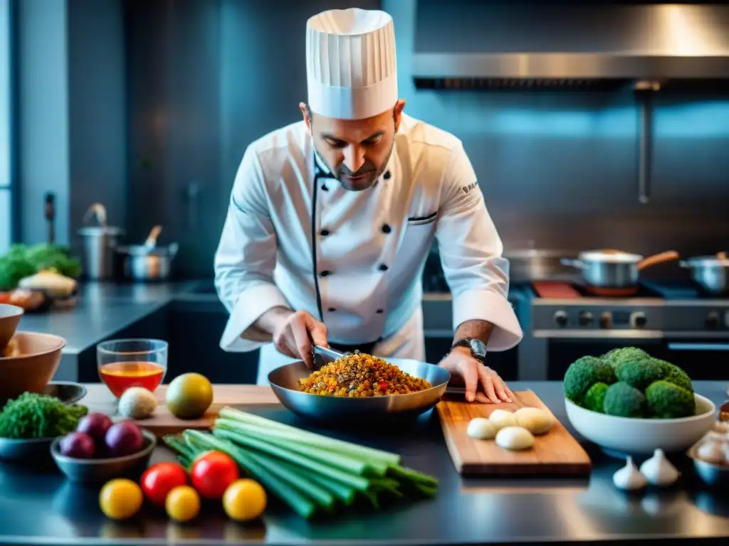 Un chef francés innovador fusiona técnicas tradicionales con ingredientes globales, en una cocina moderna