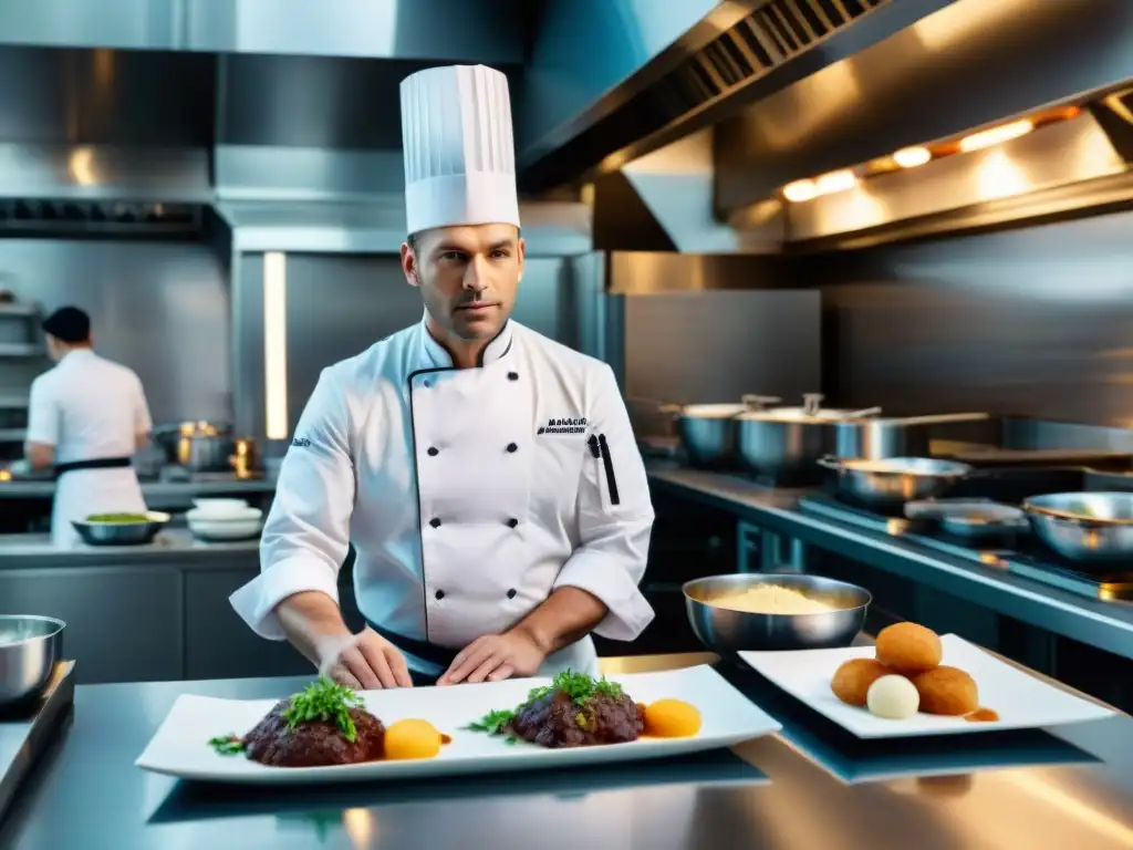 Chef innovando la gastronomía francesa tradicional en cocina de vanguardia