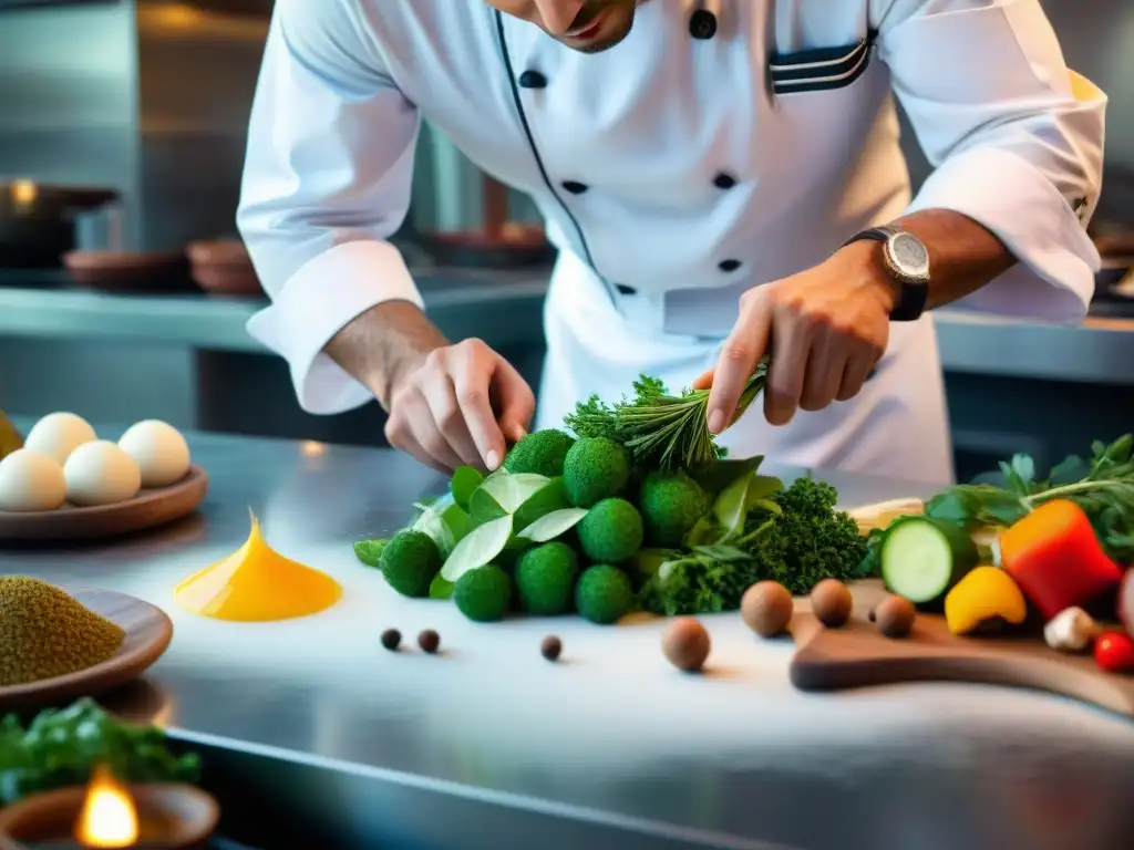 Un chef francés prepara con maestría una fusión gastronómica que combina ingredientes tradicionales y sabores globales