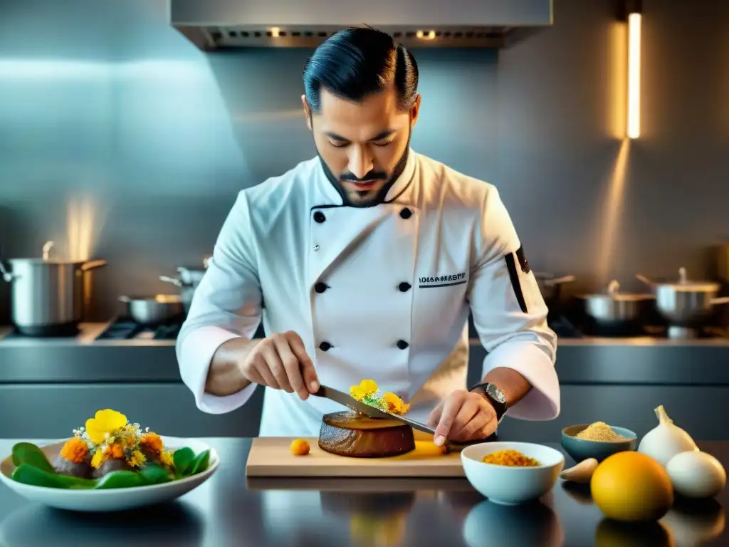 Un chef francés prepara foie gras con toques asiáticos en una cocina moderna