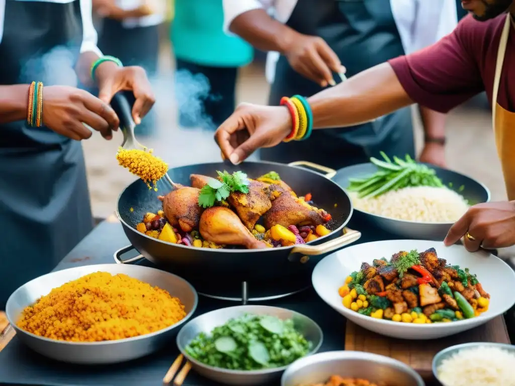 Un chef guadalupano prepara 'Colombo de Poulet' en mercado al aire libre